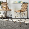 thumbnail image 1 of SAFAVIEH Minerva 23" High Wicker Barstool, Natural/Black, Set of 2, 1 of 8