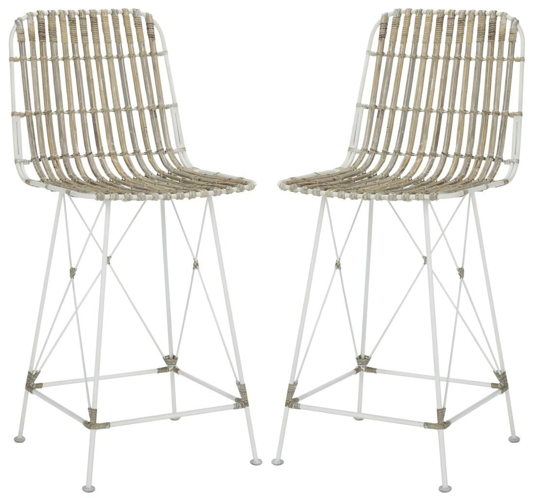 Minerva White Wicker and Metal Counter Stool Set