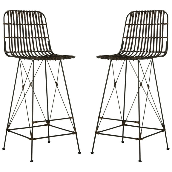 SAFAVIEH Minerva Square Mid Back Bar Stool, Chocolate (Set of 2)