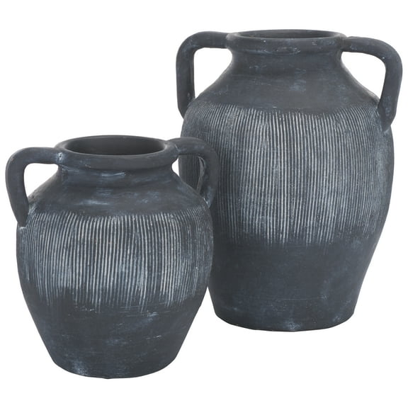 SAFAVIEH Mira 8"/12" Solid Black Stoneware Amphora Vase, Set of 2