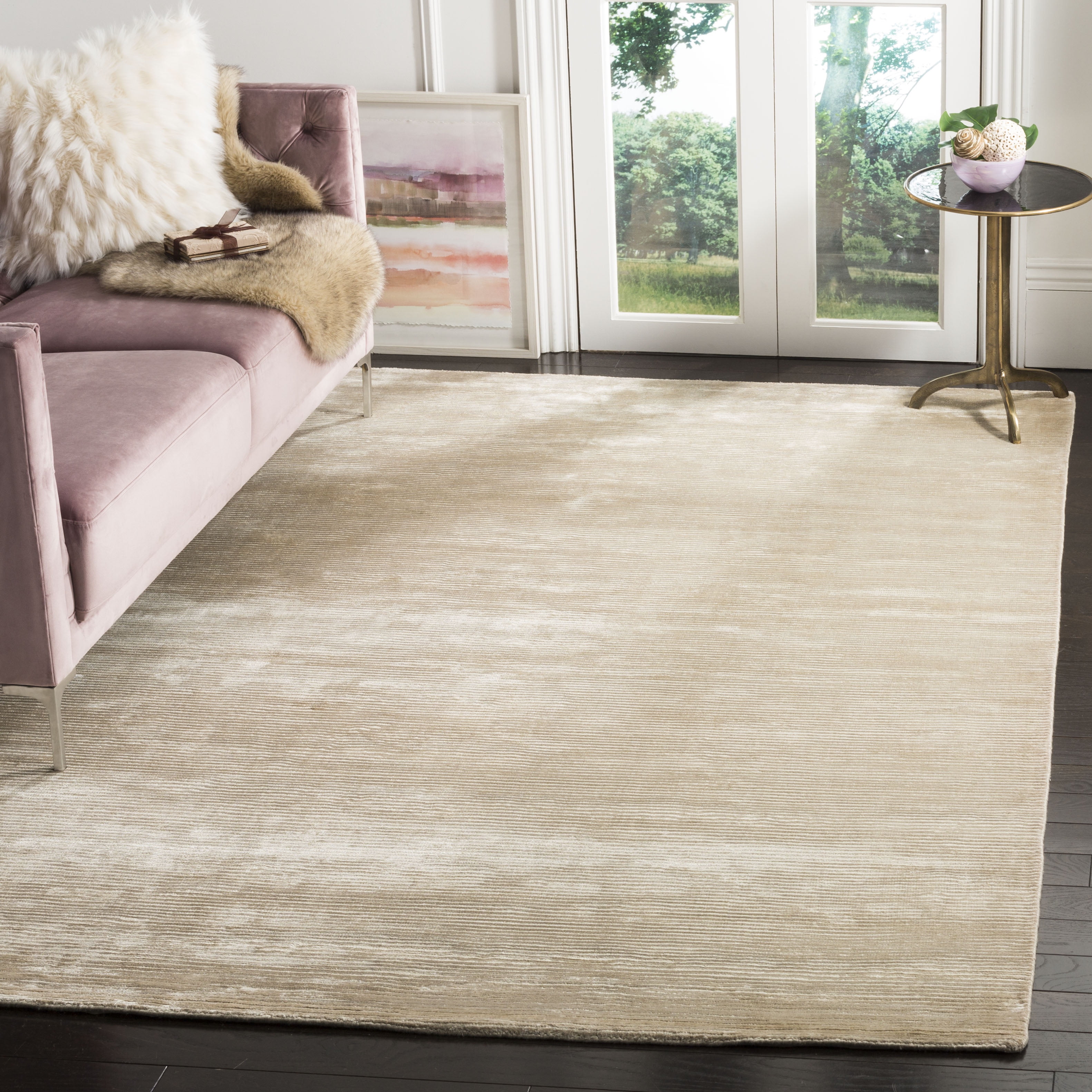 Handmade Beige Wool and Viscose 9' x 12' Rug