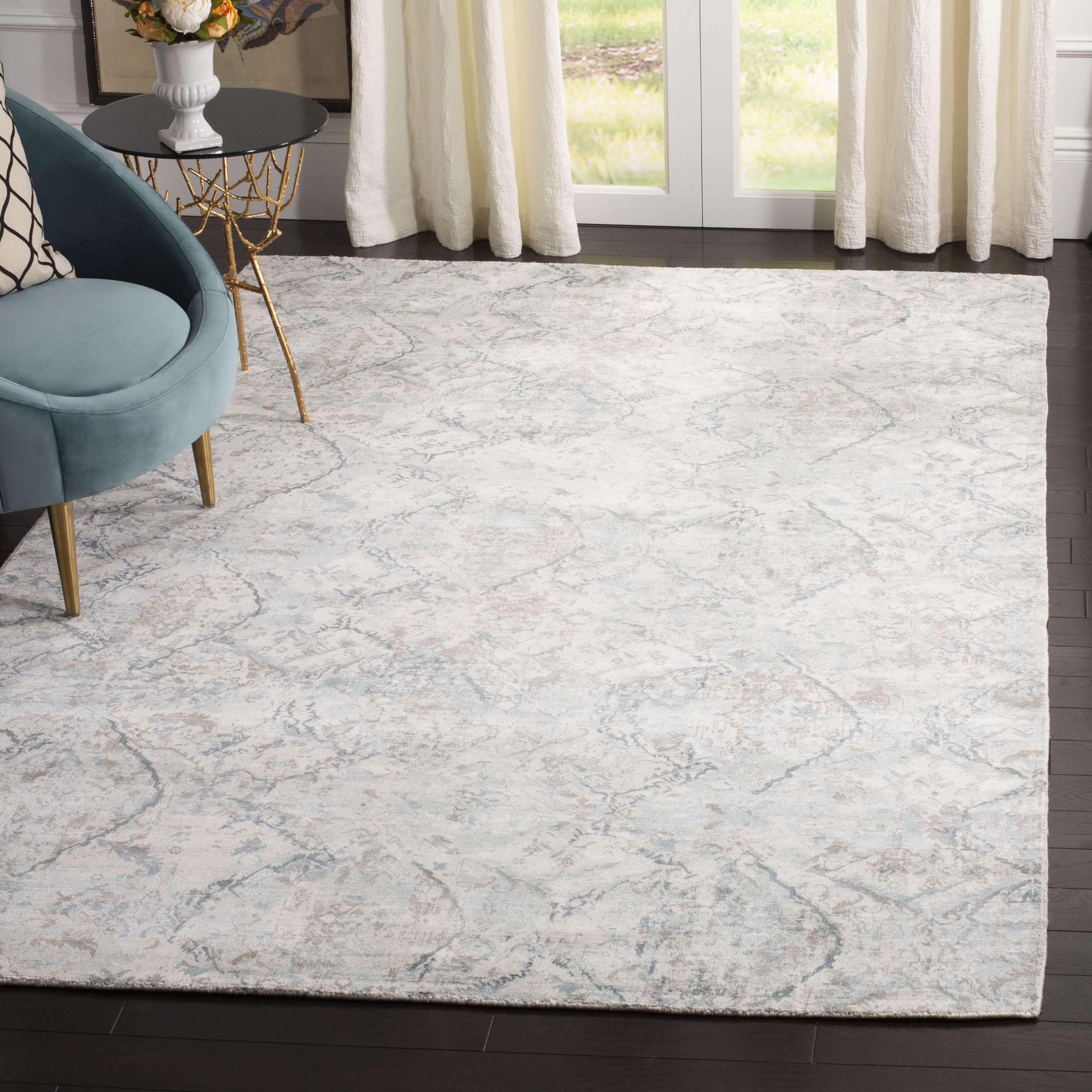 Handmade Blue Viscose Rectangular 9' x 12' Area Rug