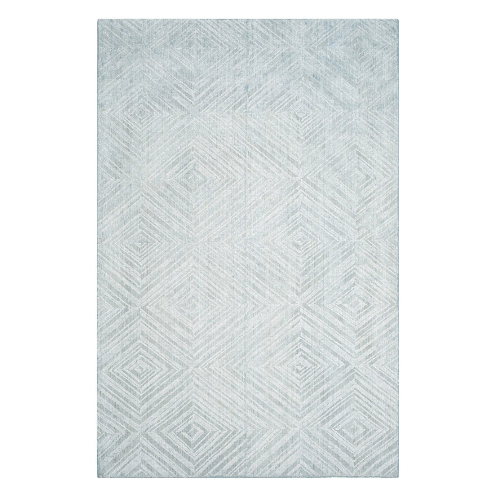 Handmade Blue Geometric Wool and Viscose Area Rug, 8' x 10'