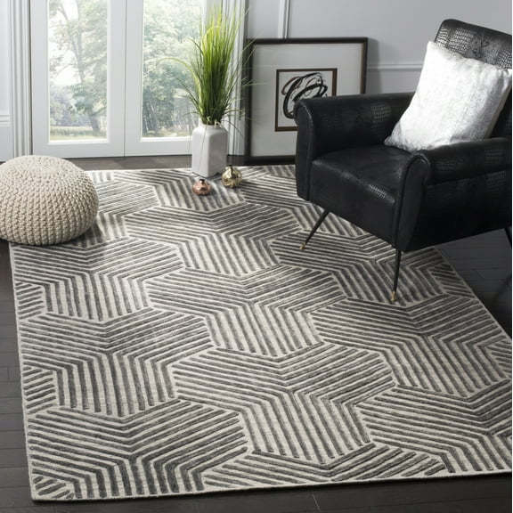 SAFAVIEH Mirage Giffard Geometric Area Rug, Light Grey/Charcoal, 6' x 9'