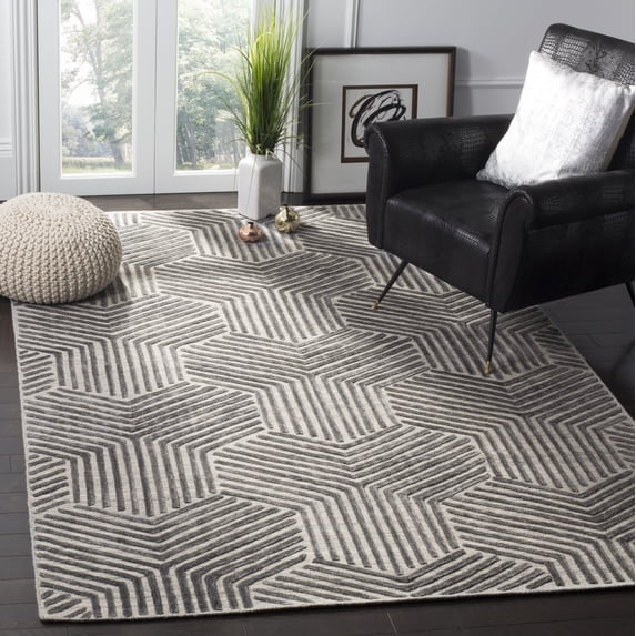 SAFAVIEH Mirage Giffard Geometric Area Rug, Light Grey/Charcoal, 9' x 12'