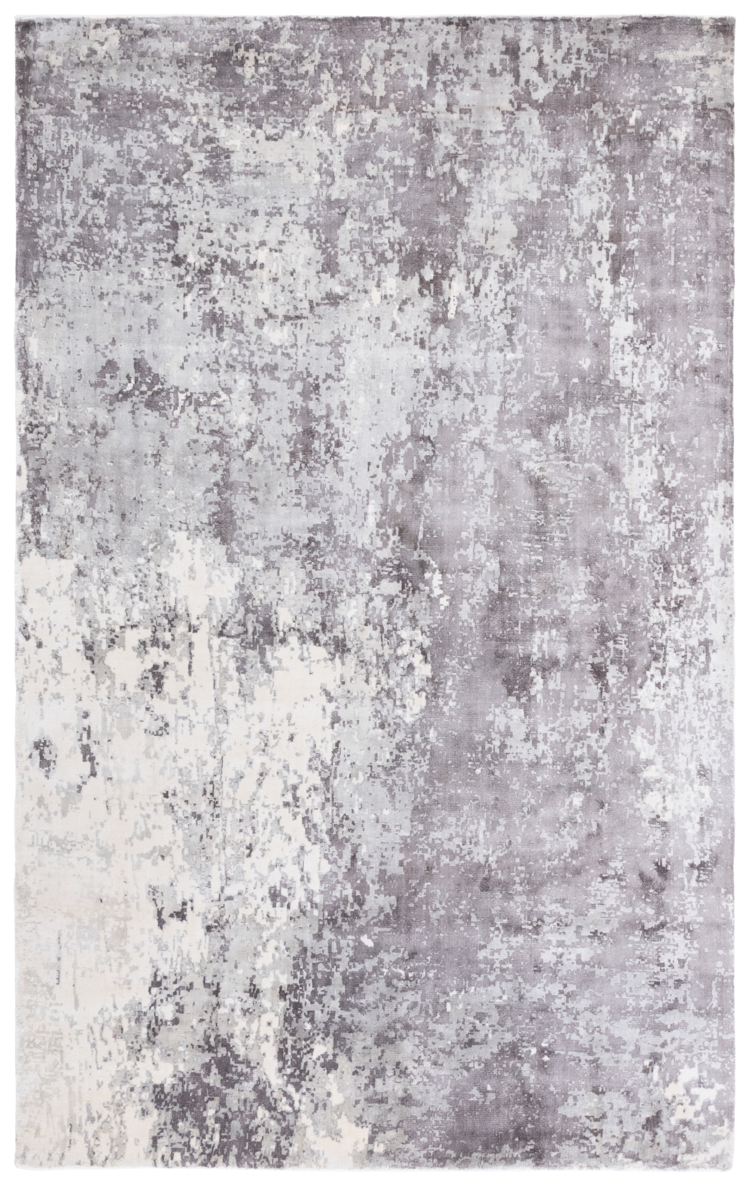 Gray Abstract Hand-Knotted Wool and Viscose Area Rug