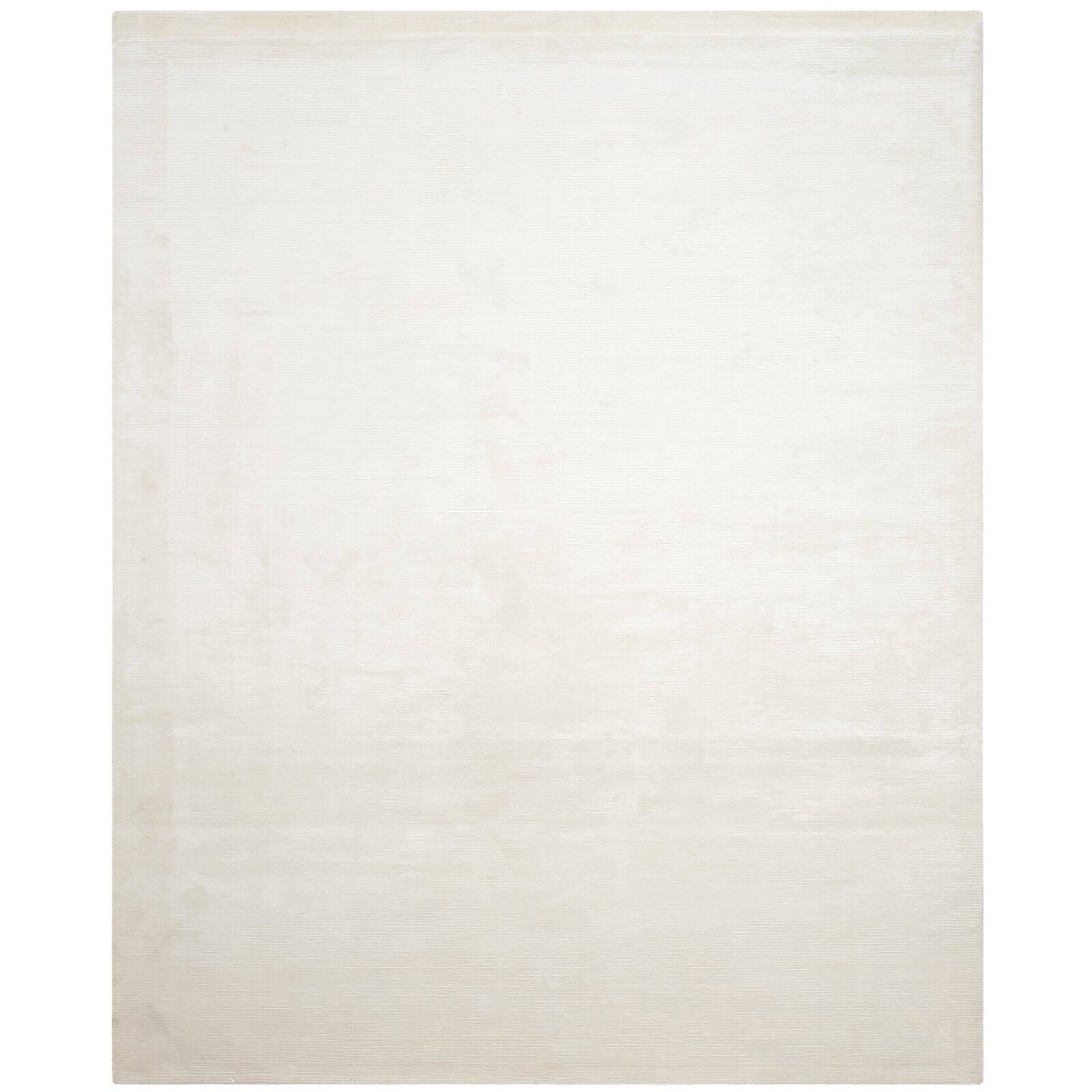 Mirage White Hand-Knotted Wool and Viscose Area Rug 5' x 8'