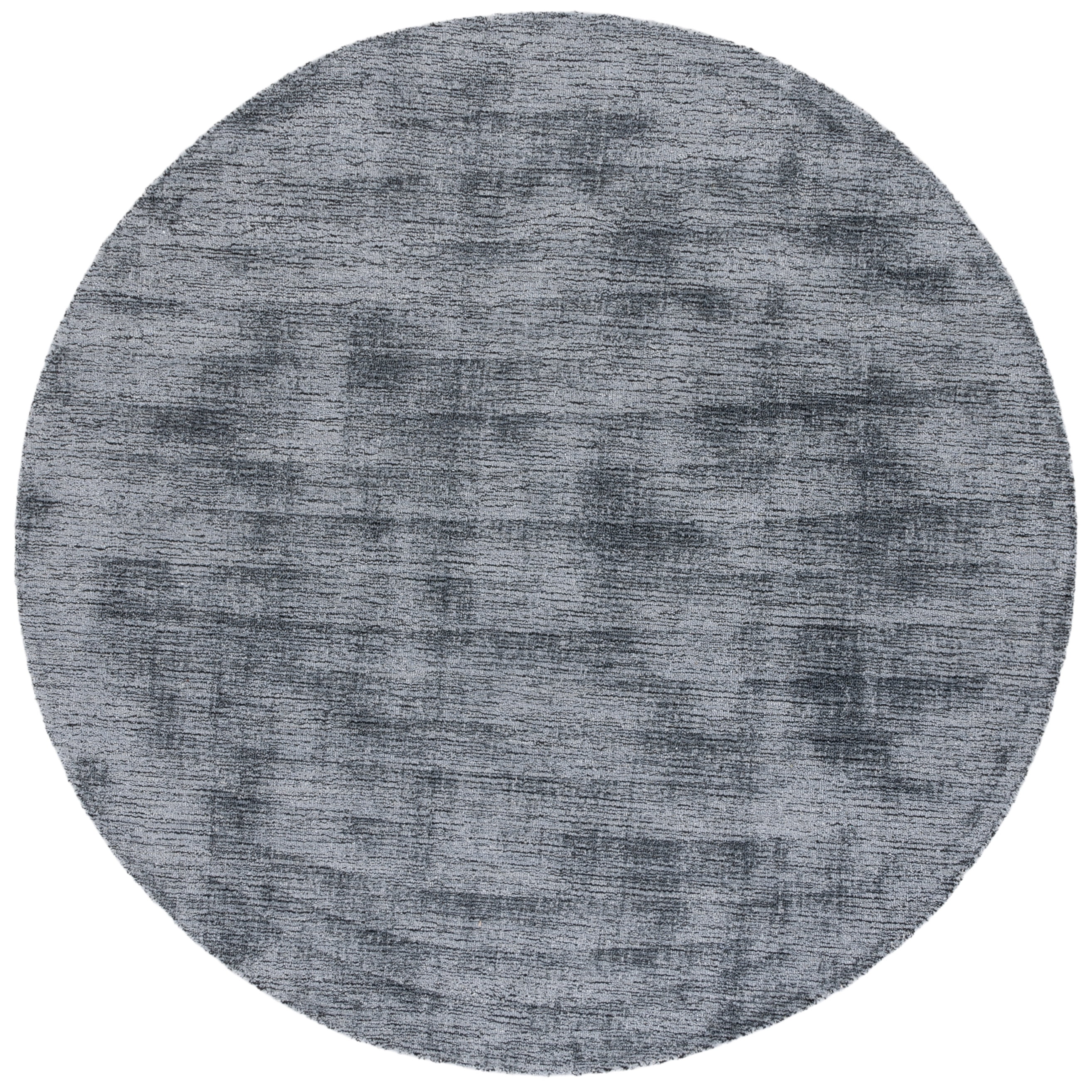 Hand-Knotted Black Wool and Viscose Round Area Rug, 6' x 6'