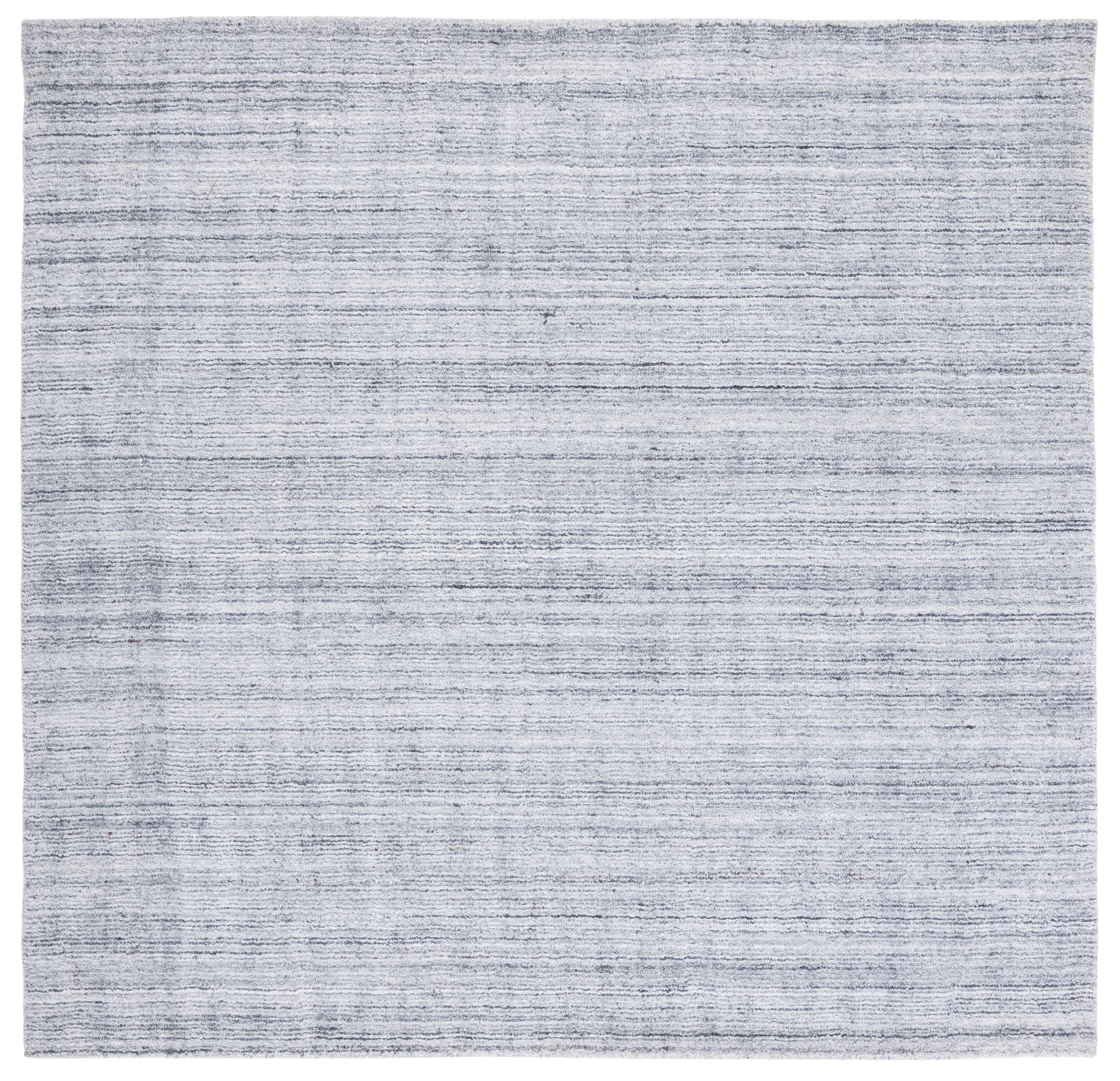 Light Grey Hand-Knotted Wool and Viscose Square Rug