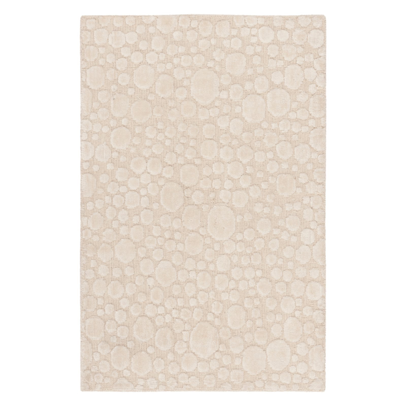 Cream Hand-Knotted Wool and Viscose 6' x 9' Area Rug
