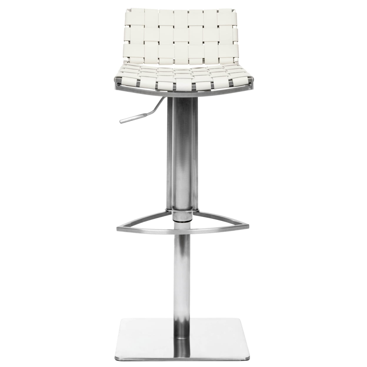 Mitchell White Woven Leather Adjustable Swivel Bar Stool