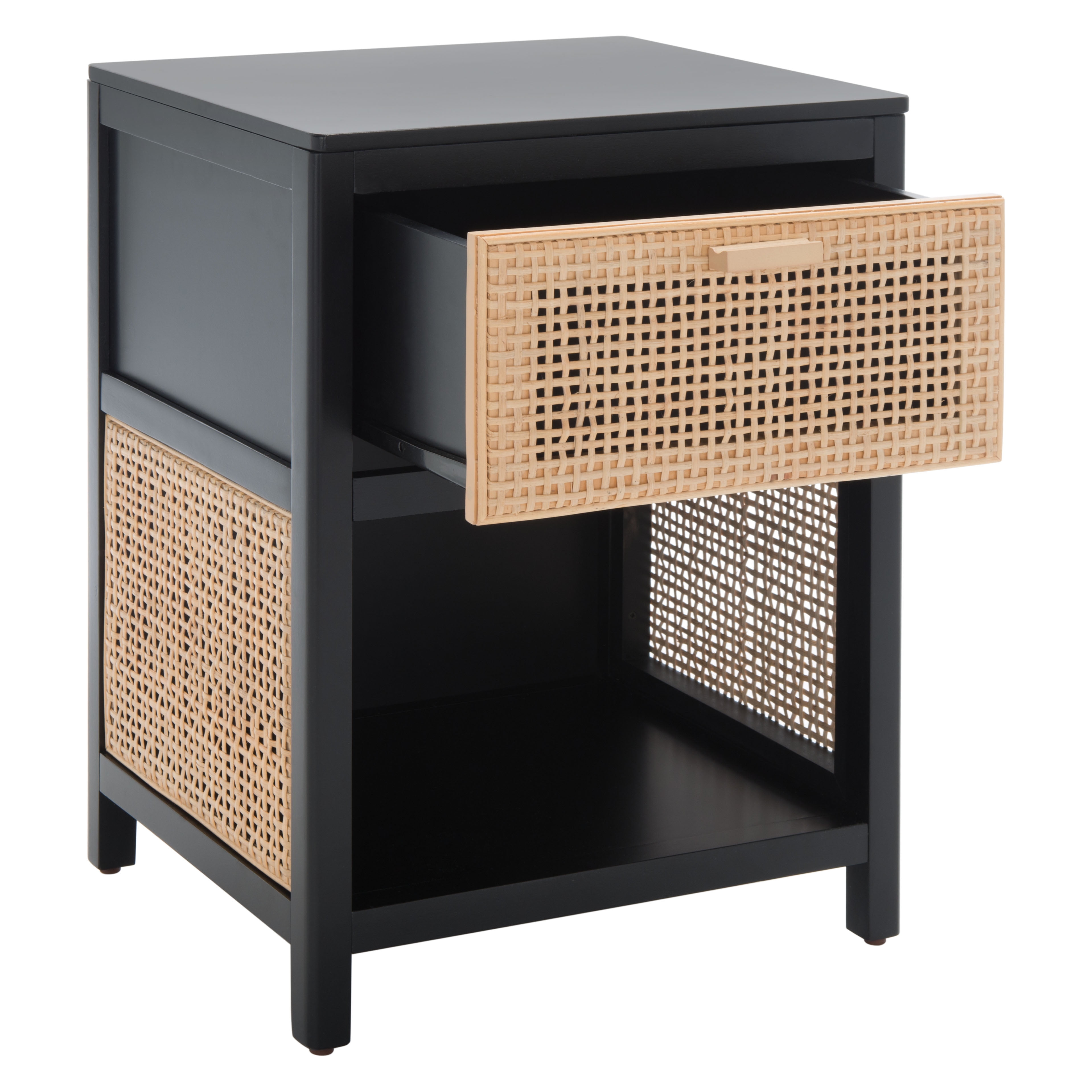 SAFAVIEH Miya Rustic Coastal 1 Drawer Nightstand, Black/Natural