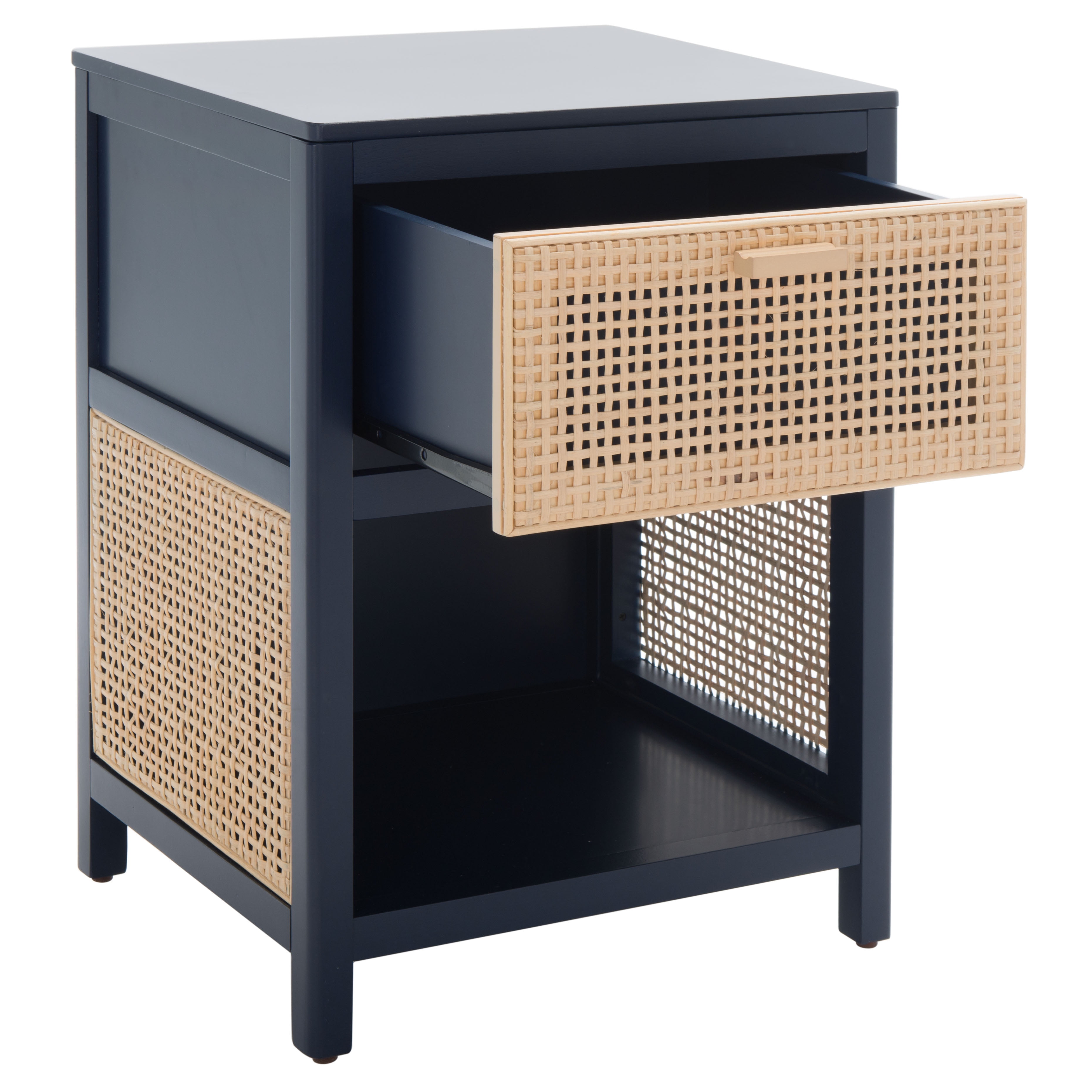 SAFAVIEH Miya Rustic Coastal 1 Drawer Nightstand, Navy/Natural