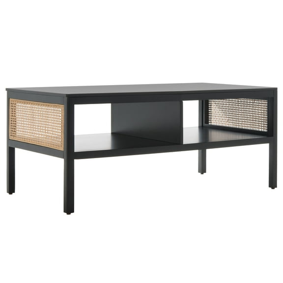 SAFAVIEH Miya Solid 2 Shelf Coffee Table, Black/Natural