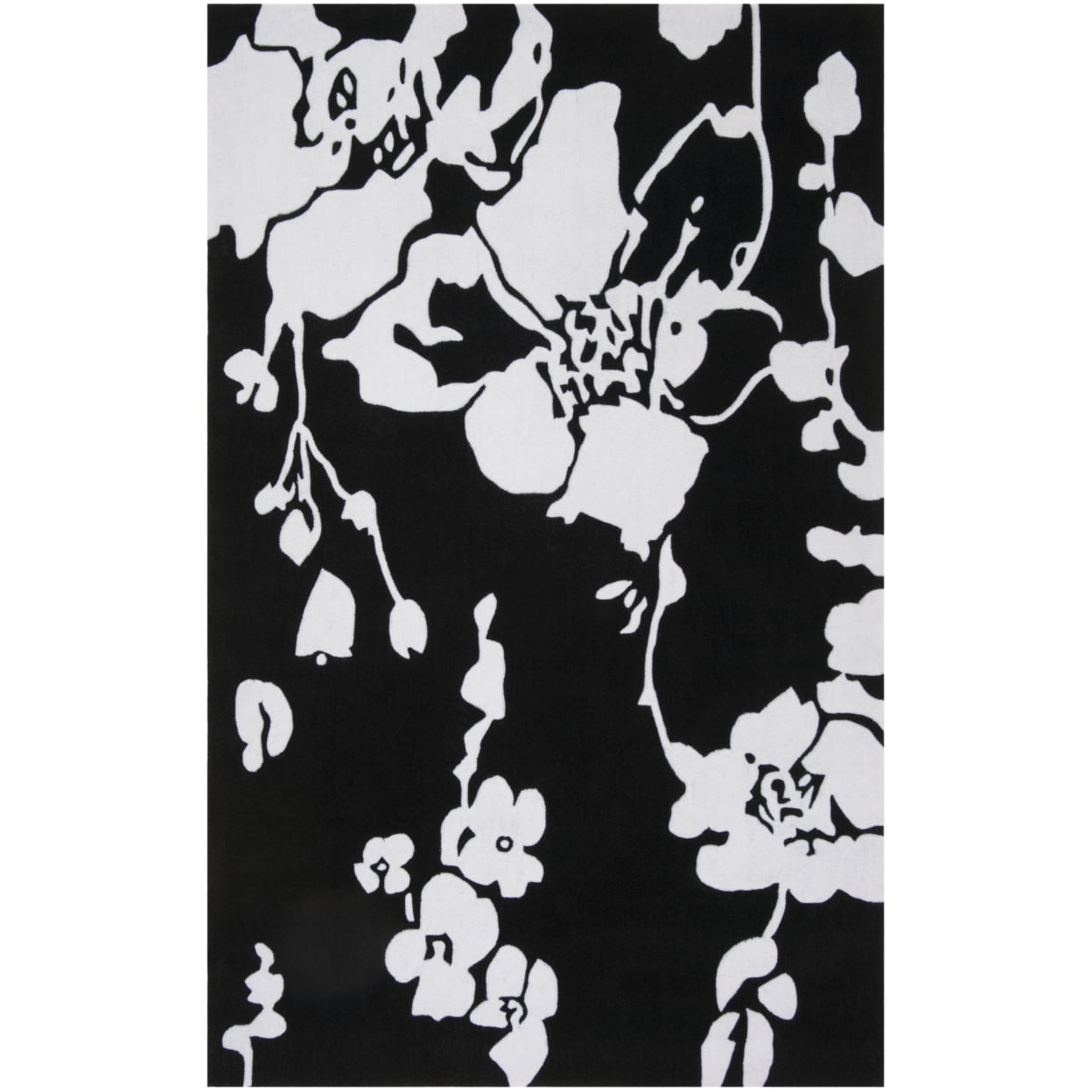 Contemporary Floral Black and Ivory 5' Square Tufted Area Rug
