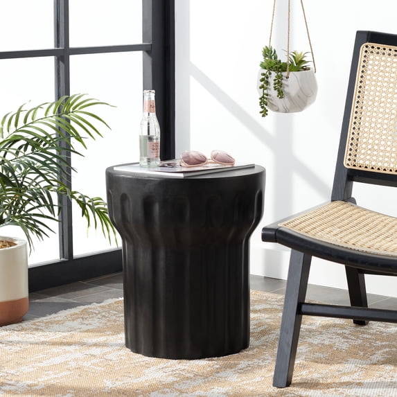 SAFAVIEH Modern No Assembly Required Concrete Round End Table, Black
