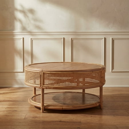 SAFAVIEH Modern Round Rattan Coffee Table, Natural