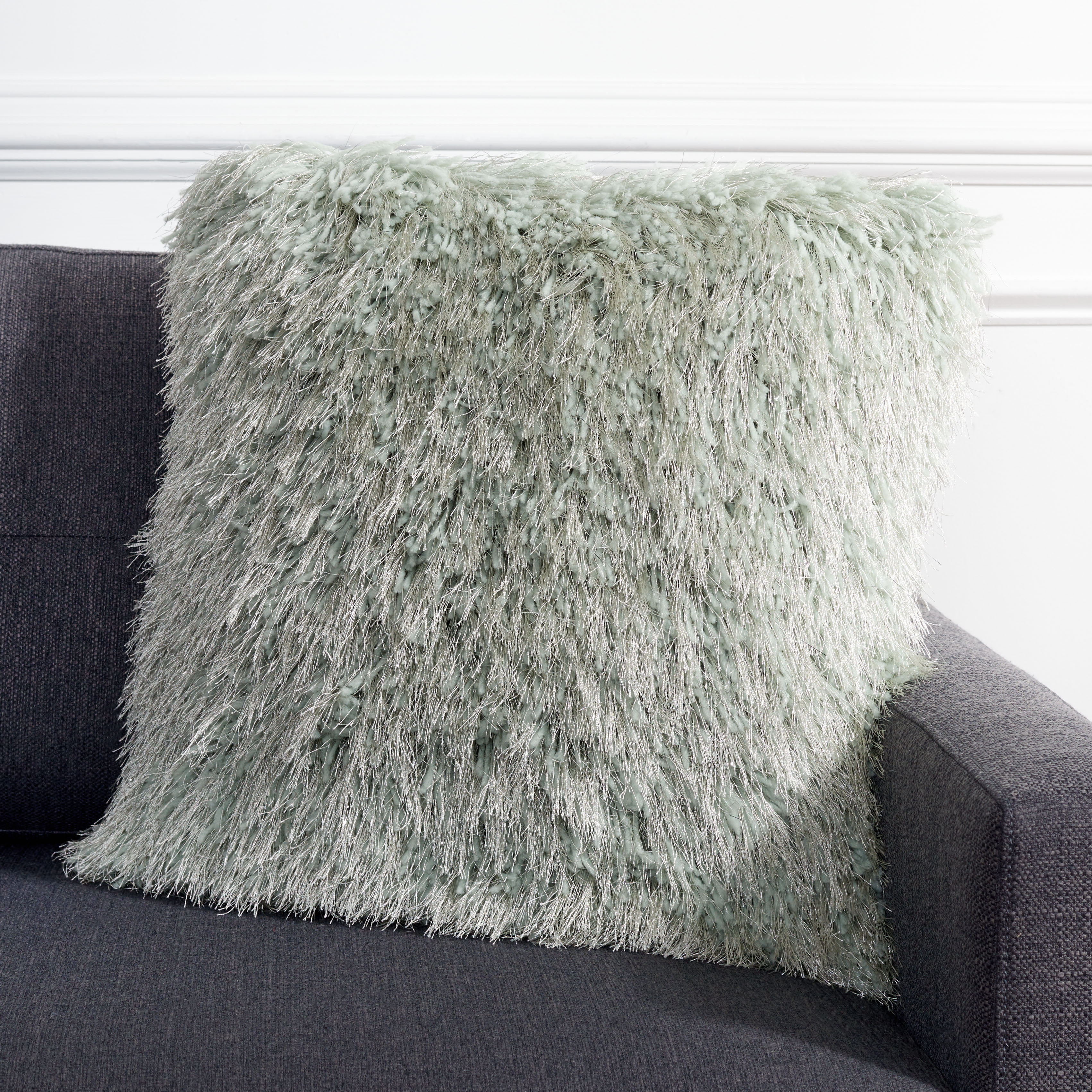 Gray Shag Hollywood Glam Square Decorative Pillow