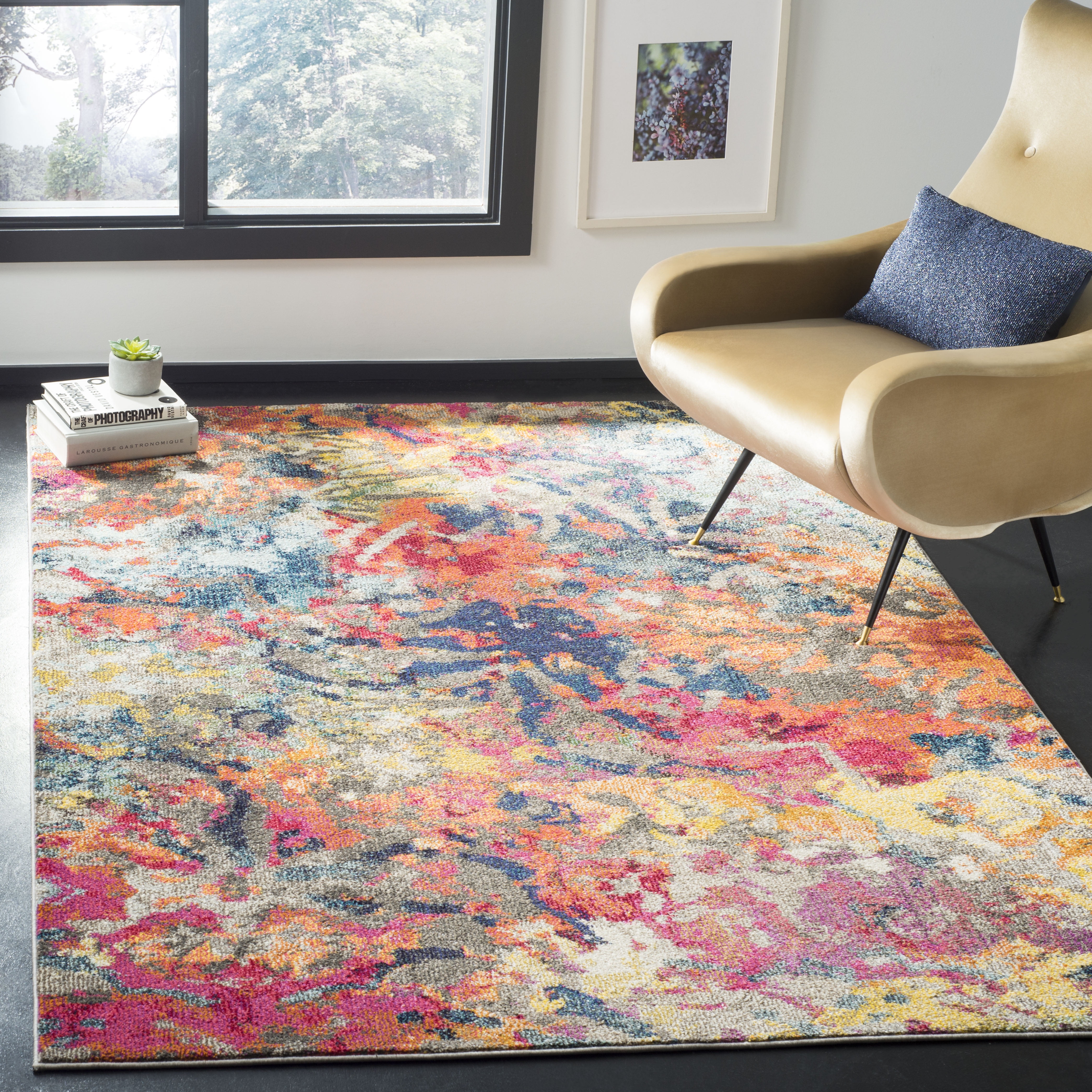 Colorful Abstract Blue and Orange Synthetic Area Rug