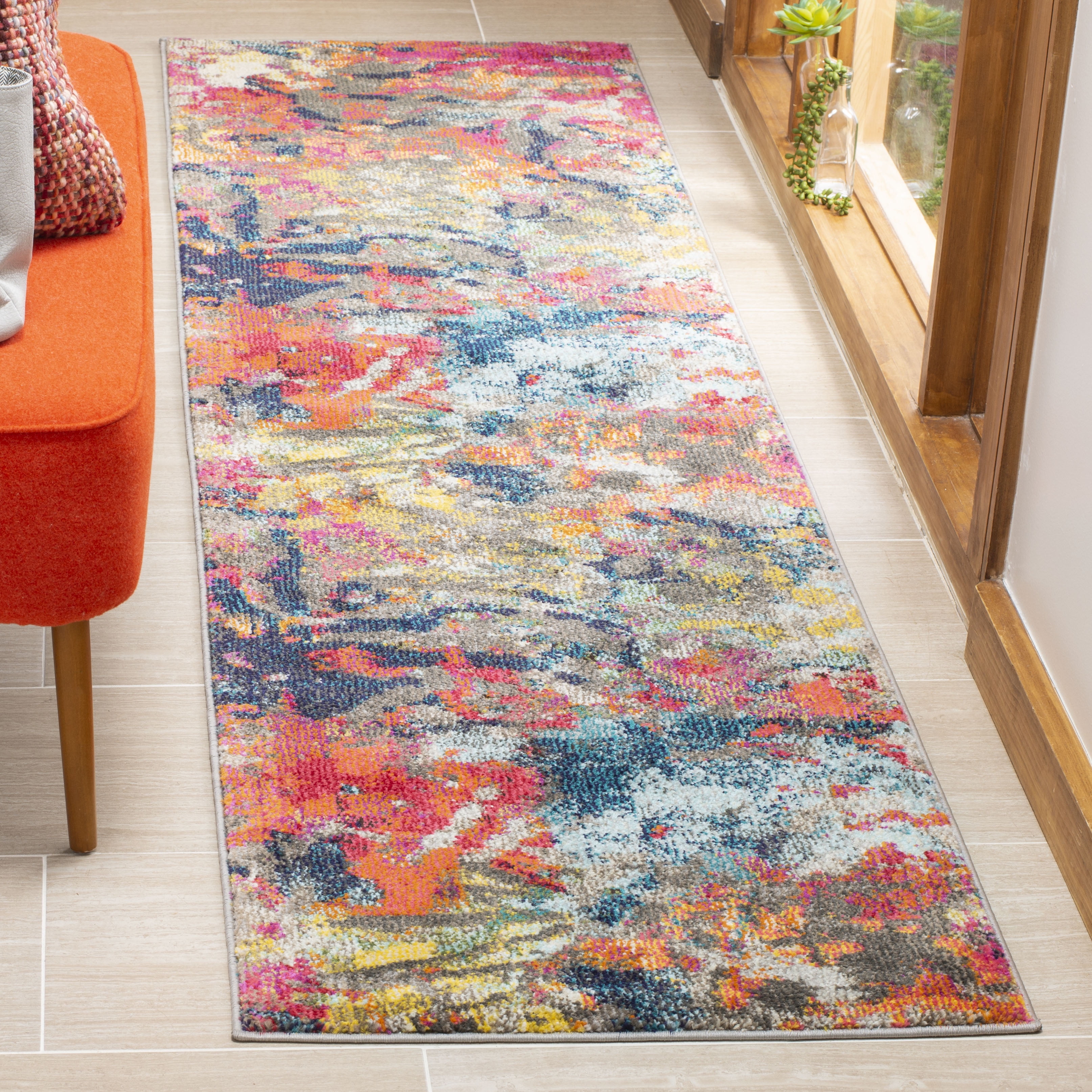 SAFAVIEH Monaco Aline Abstract Colorful Runner Rug, Blue/Orange, 2'2" x 8'