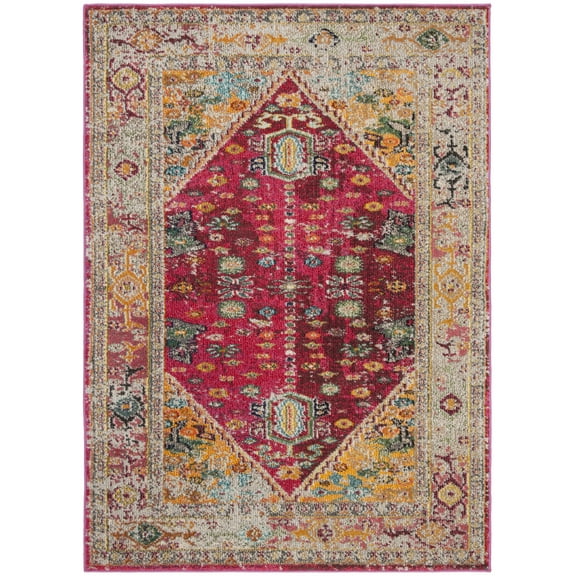 SAFAVIEH Monaco Amilia Overdyed Geometric Area Rug, Fuchsia/Light Grey, 4' x 5'7"