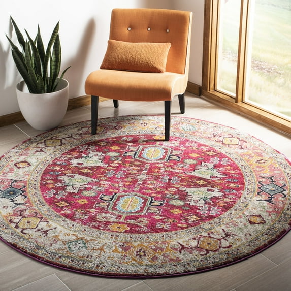 SAFAVIEH Monaco Amilia Overdyed Geometric Area Rug, Fuchsia/Light Grey, 6'7" x 6'7" Round