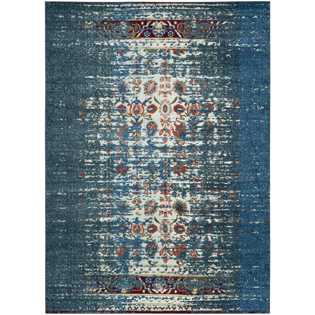 Boho-Chic Blue Ivory Hand-Knotted Synthetic Area Rug, 5'1" x 7'7"