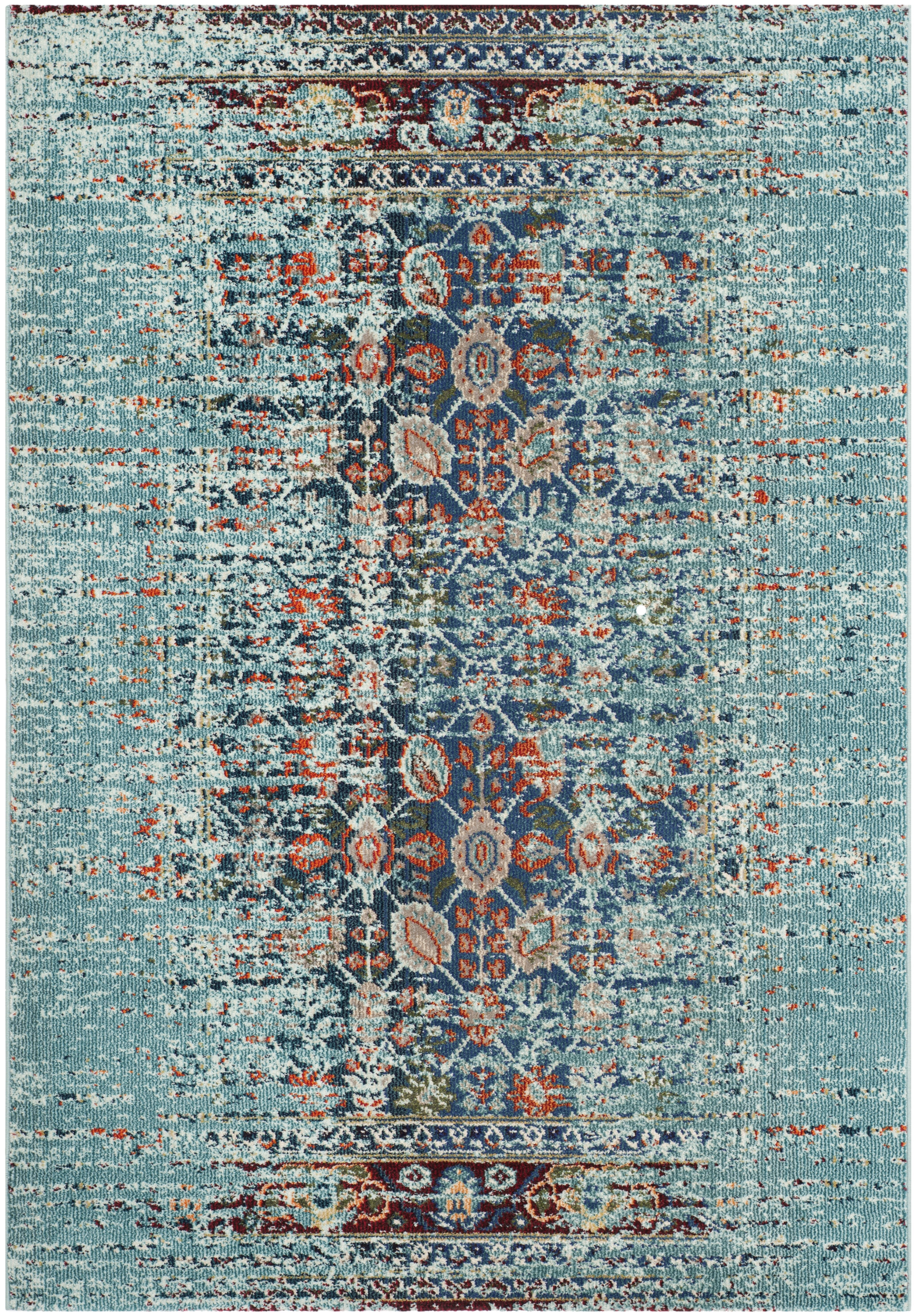 Blue and Multicolor Synthetic Rectangular Area Rug, 3' x 5'