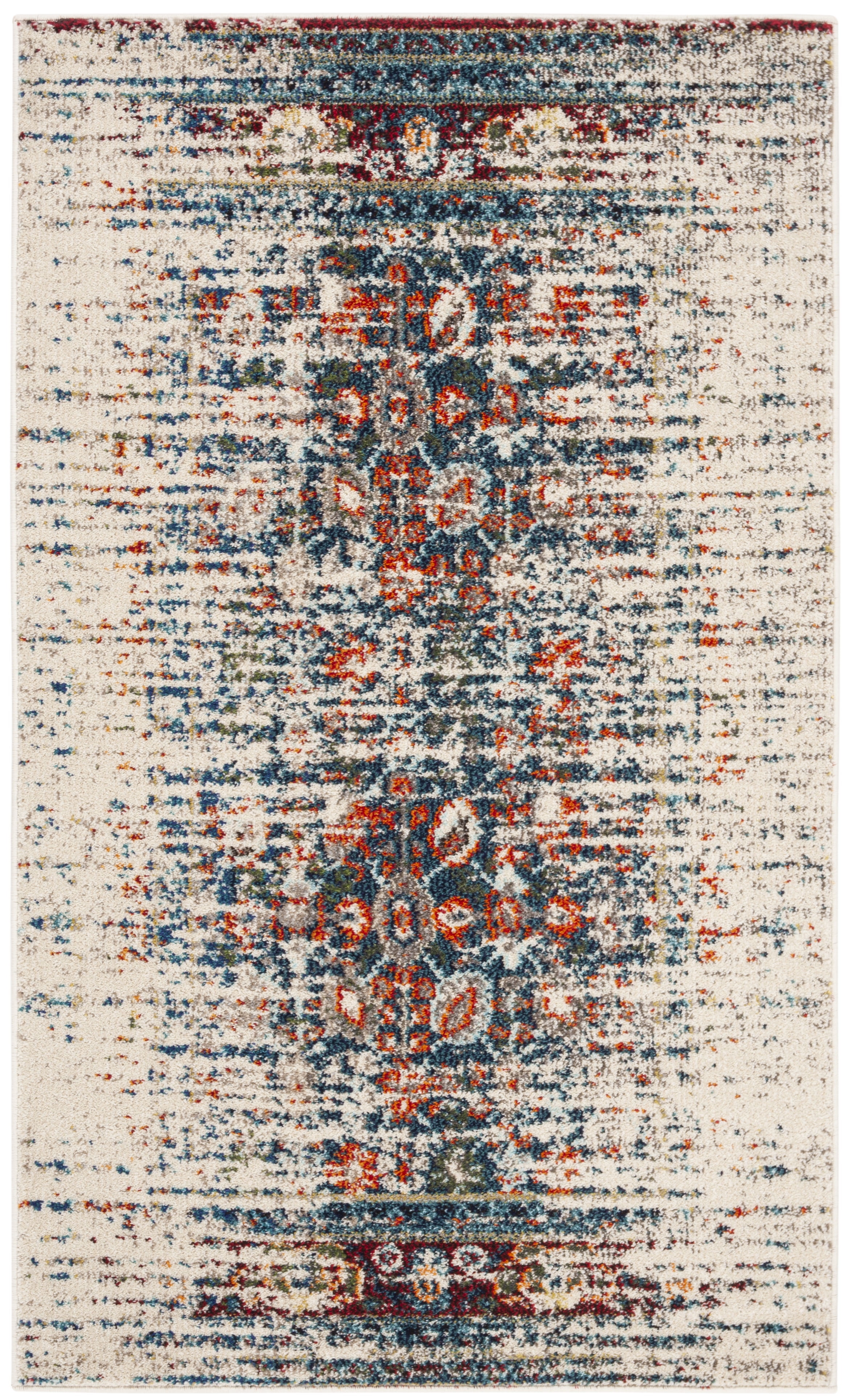 Ivory and Blue Monaco 3' x 5' Reversible Synthetic Area Rug
