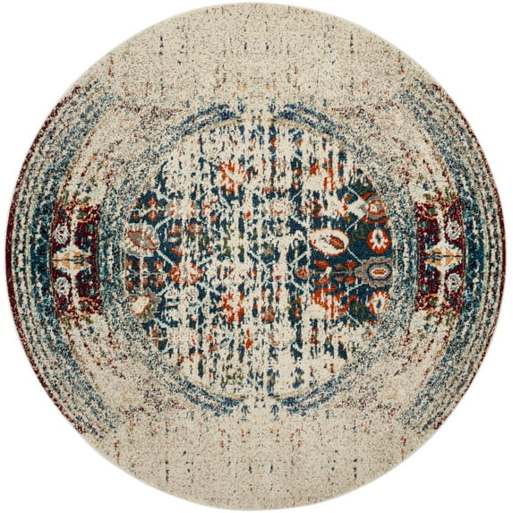 SAFAVIEH Monaco Annabelle Vintage Area Rug, Ivory/Blue, 5' x 5' Round