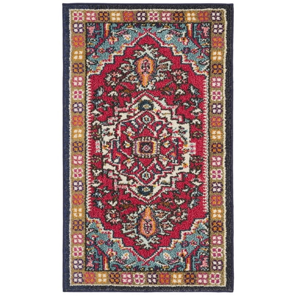SAFAVIEH Monaco Ashley Bordered Area Rug, Red/Turquoise, 3'4" x 4'7"