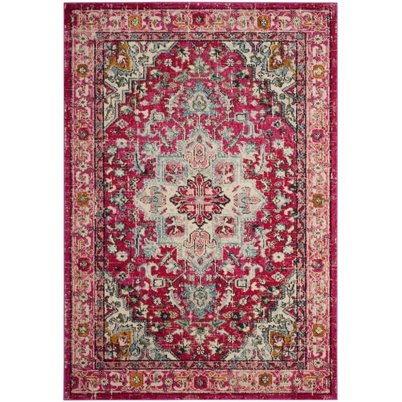 SAFAVIEH Monaco Axel Transitional Area Rug, Fuchsia/Light Blue, 6'7" x 6'7" Round