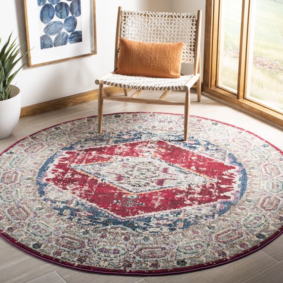 SAFAVIEH Monaco Bruce Overdyed Geometric Area Rug, Ivory/Red, 6'7" x 6'7" Round