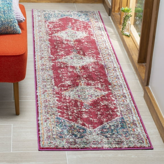 SAFAVIEH Monaco Bruce Overdyed Geometric Runner Rug, Ivory/Red, 2'2" x 8'