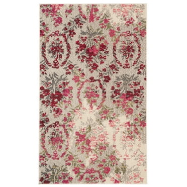 SAFAVIEH Monaco Cyan Floral Area Rug, Ivory/Pink, 3' x 5'