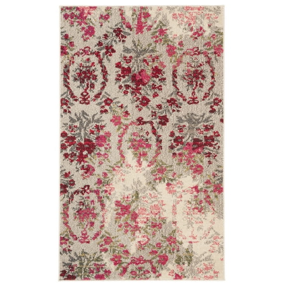 SAFAVIEH Monaco Cyan Floral Area Rug, Ivory/Pink, 3' x 5'