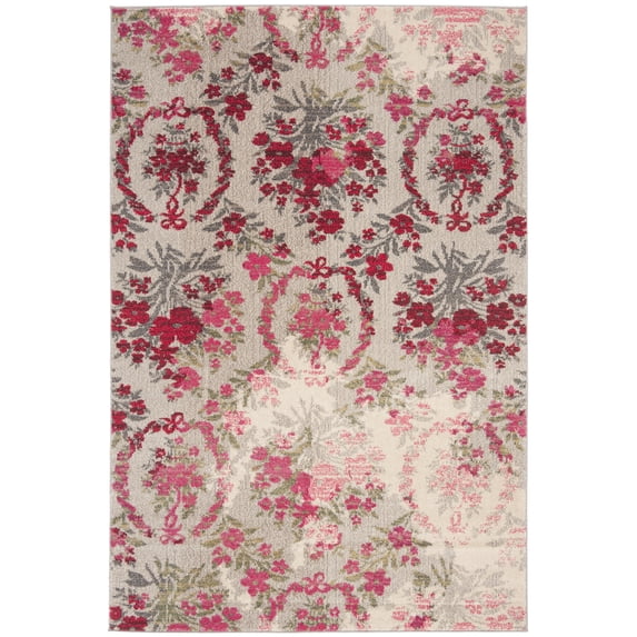 SAFAVIEH Monaco Cyan Floral Area Rug, Ivory/Pink, 5'1" x 7'7"