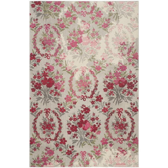 SAFAVIEH Monaco Cyan Floral Area Rug, Ivory/Pink, 6'7" x 9'2"