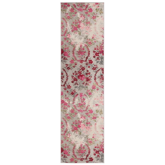 SAFAVIEH Monaco Cyan Floral Runner Rug, Ivory/Pink, 2'2" x 12'