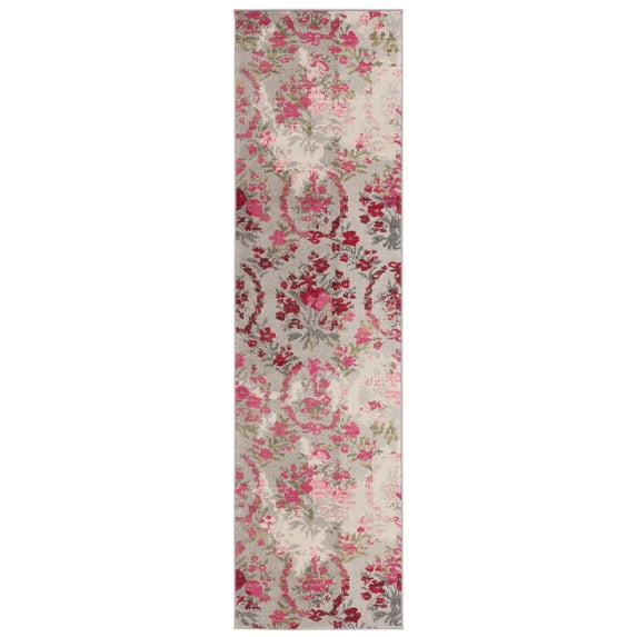 SAFAVIEH Monaco Cyan Floral Runner Rug, Ivory/Pink, 2'2" x 8'