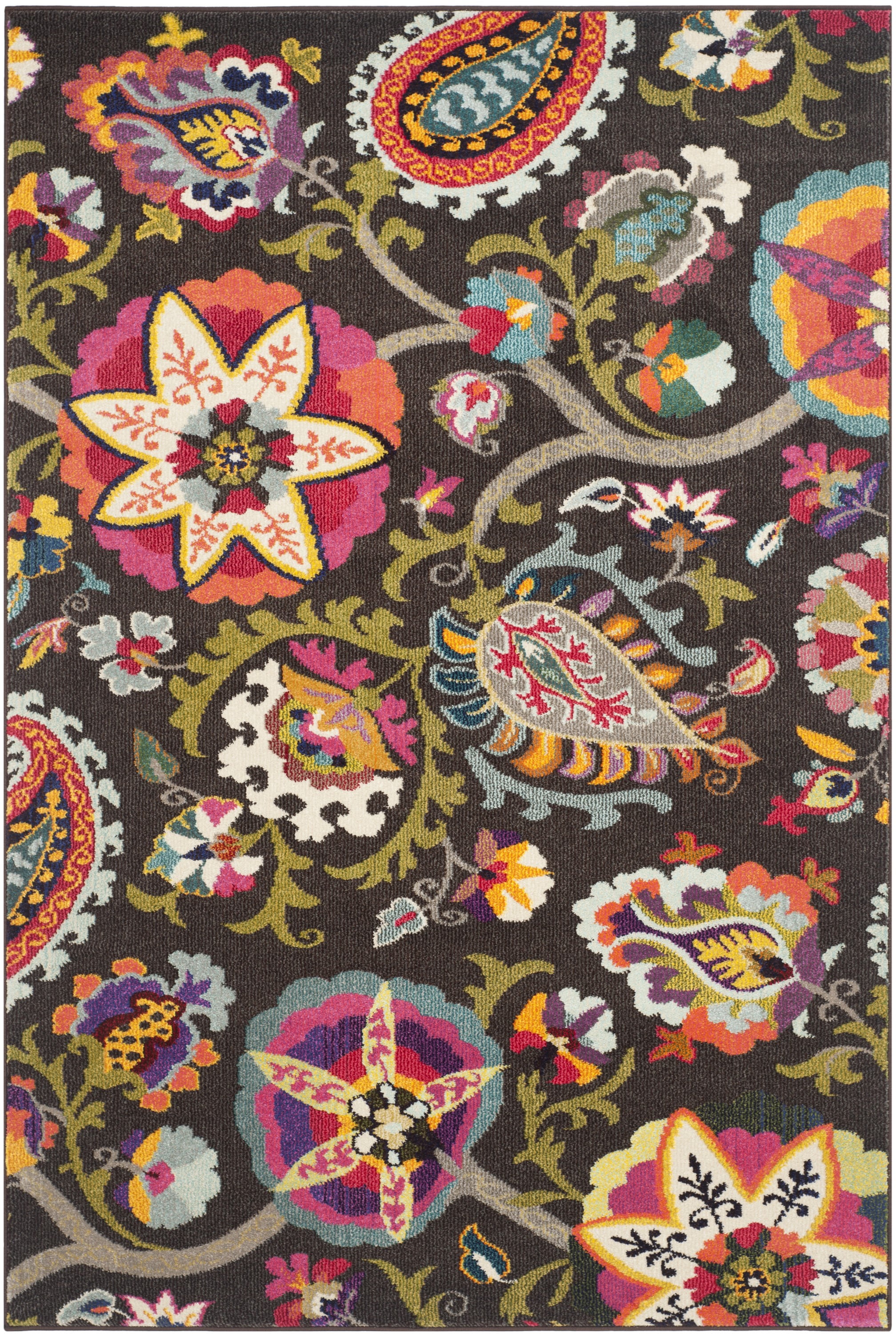 Brown and Multicolor Floral Synthetic Area Rug