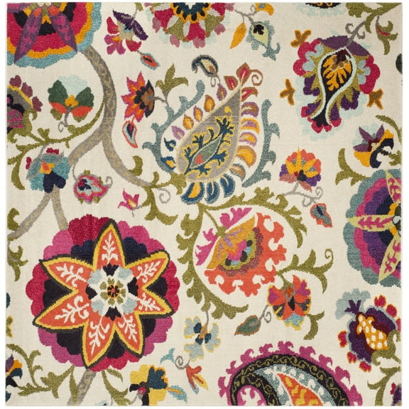 SAFAVIEH Monaco Damian Floral Area Rug, Ivory/Multi, 6'7" x 6'7" Square