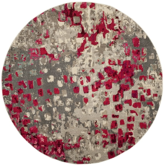 SAFAVIEH Monaco Driskoll Abstract Area Rug, Grey/Fuchsia, 6'7" x 6'7" Round