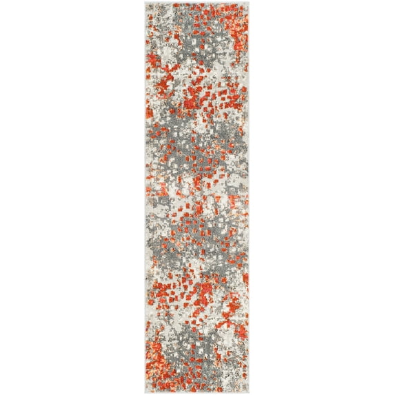 SAFAVIEH Monaco Driskoll Abstract Runner Rug, Grey/Orange, 2'2" x 16'