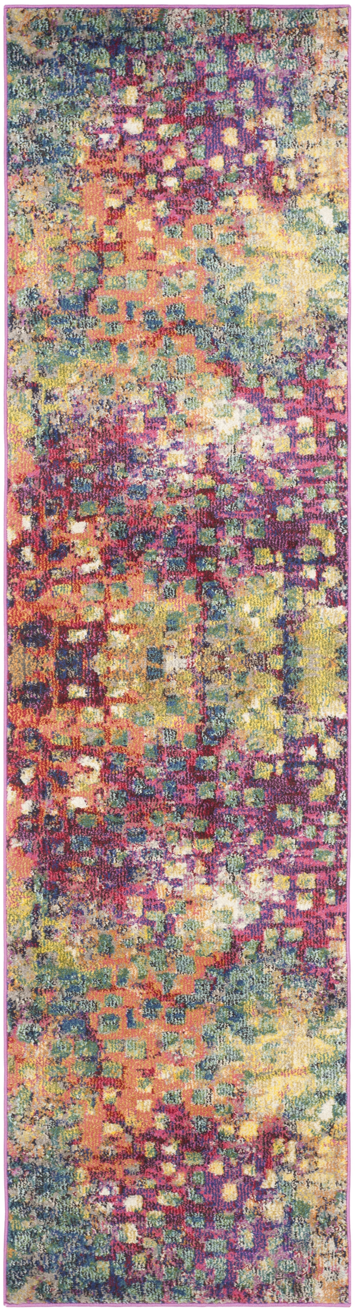 Boho Chic Pink and Multi Geometric Hand-Knotted Runner Rug