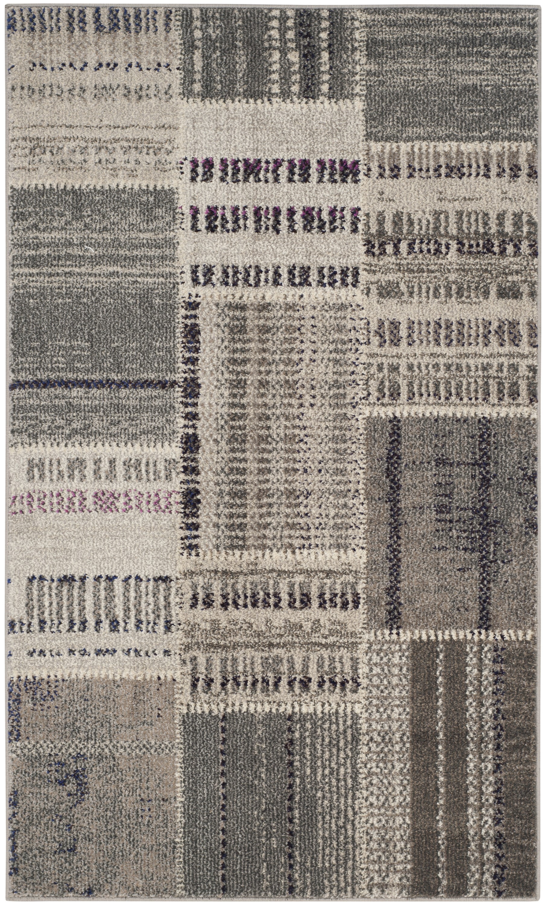 Grey Multi Geometric 3' x 5' Hand-Knotted Synthetic Area Rug