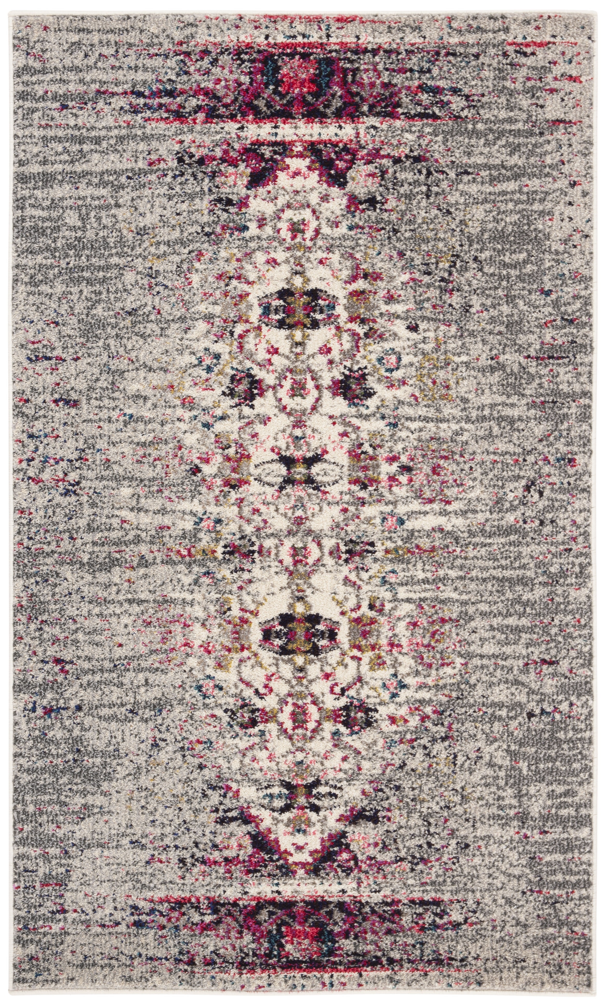 Reversible Grey/Ivory Synthetic Area Rug 3' x 5'