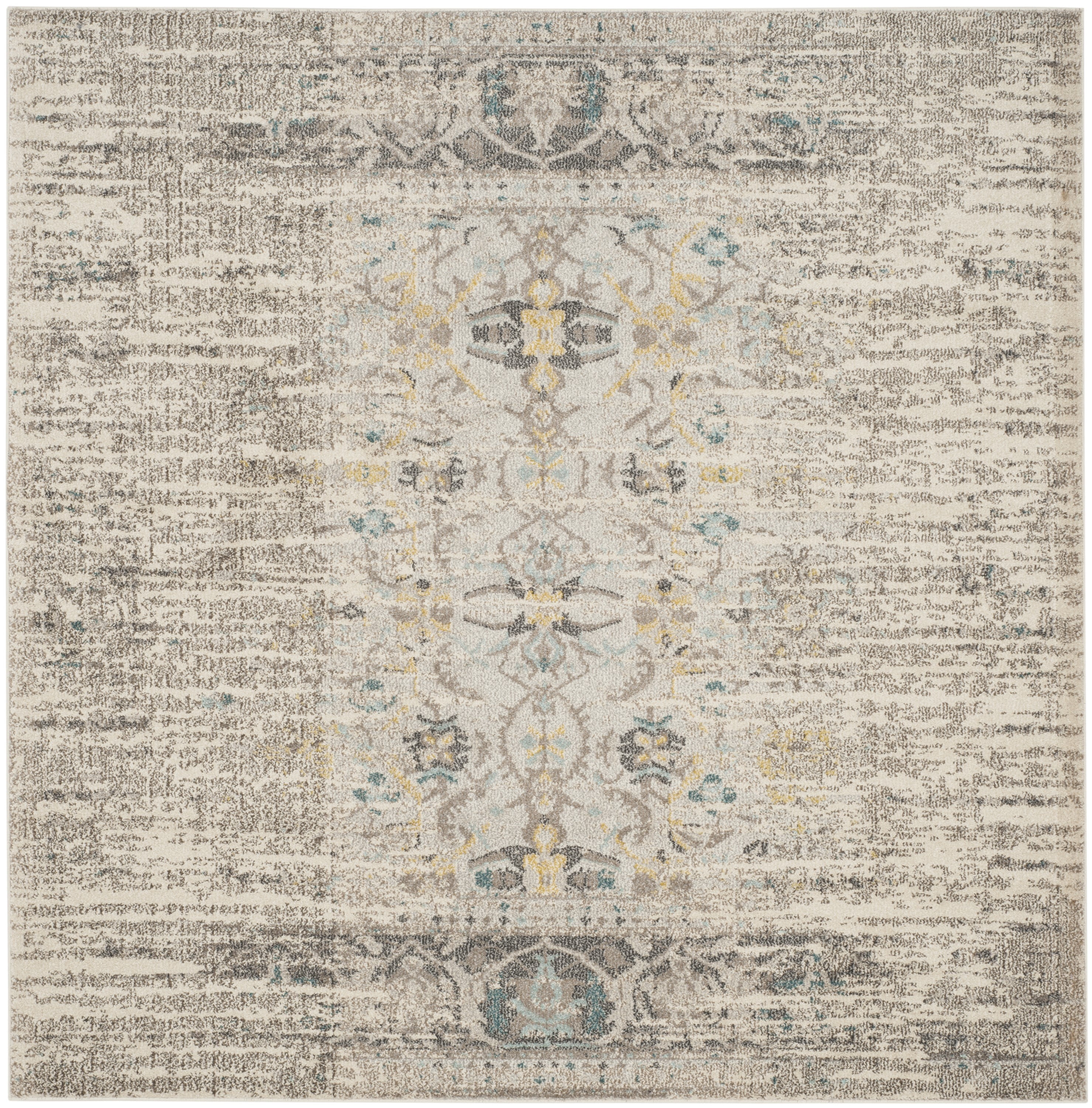 Elsdon Grey and Multicolor Floral 9' Square Synthetic Rug