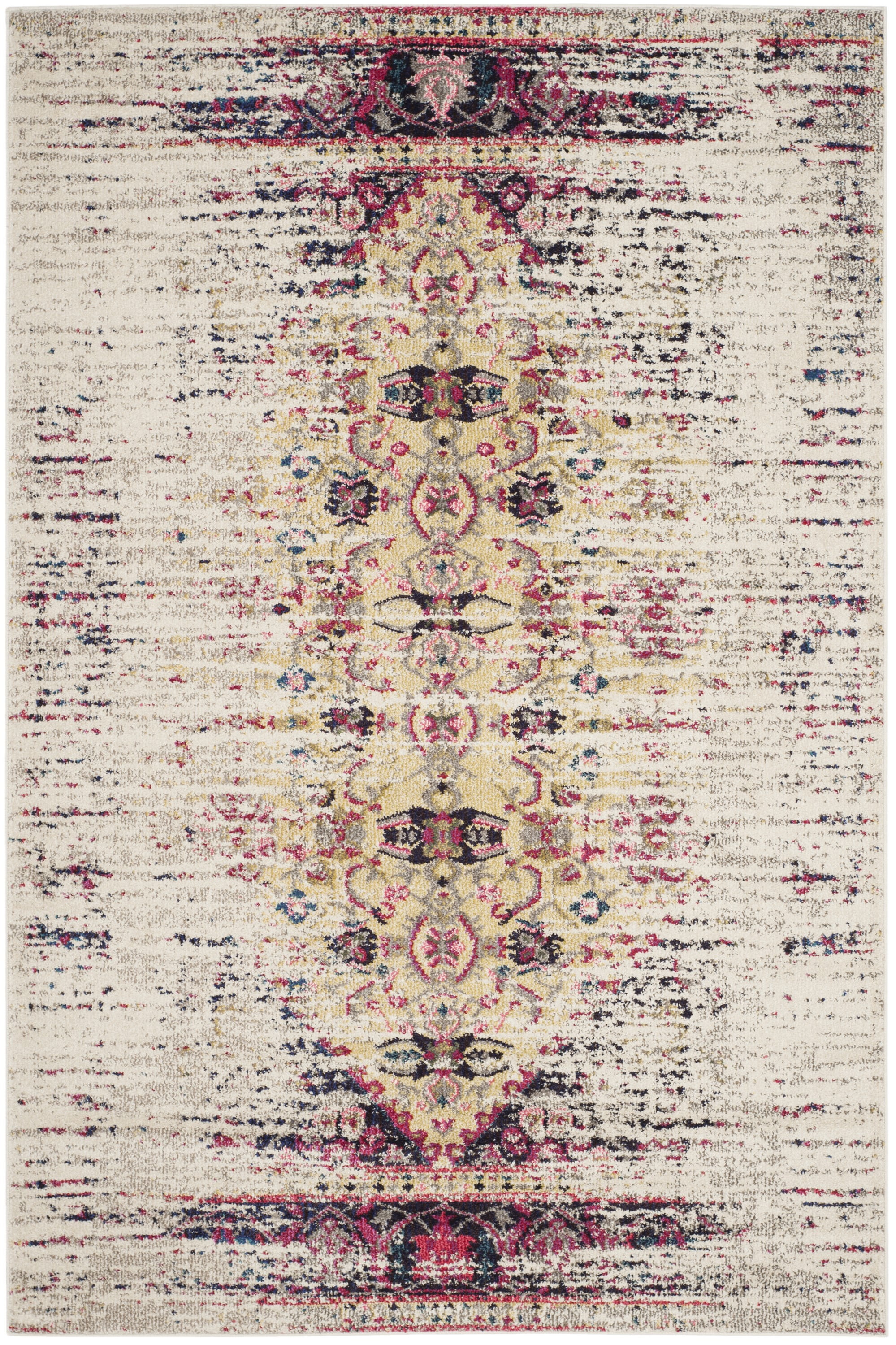 Ivory and Pink Floral Synthetic Area Rug, 10' x 14'