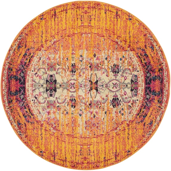 SAFAVIEH Monaco Elsdon Abstract Area Rug, Orange/Multi, 5' x 5' Round